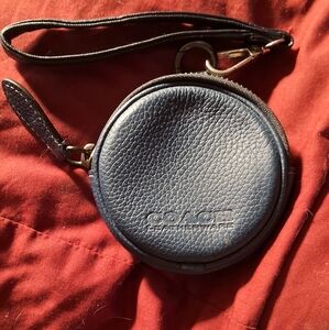 Coach Navy Leather Round Wristlet